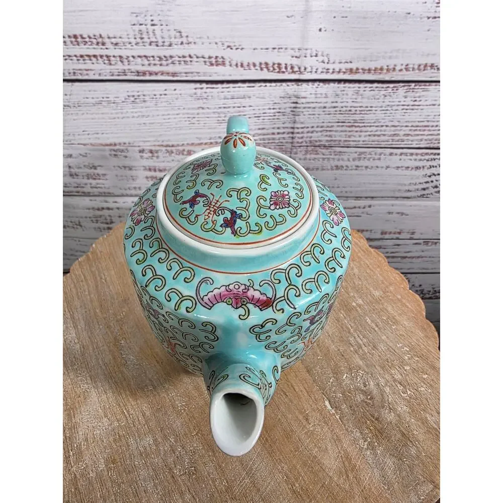 Blue Chinese Teapot-Curly Grass Pattern Teapot Made in China 1970